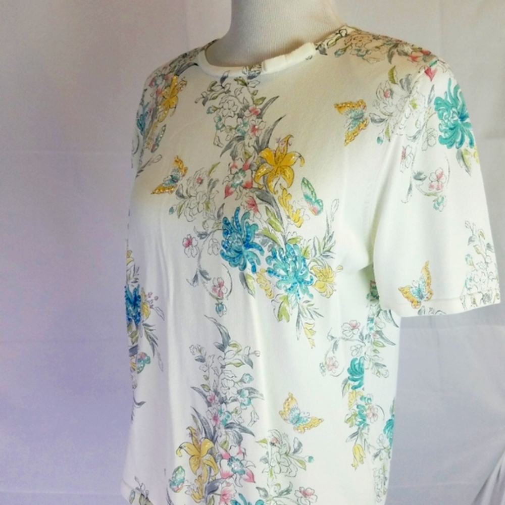 VTG Alfred Dunner floral beaded spring blouse/top